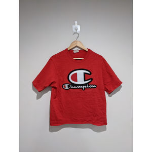 Vintage Red Champion Embroidered Cropped Tee Size Large